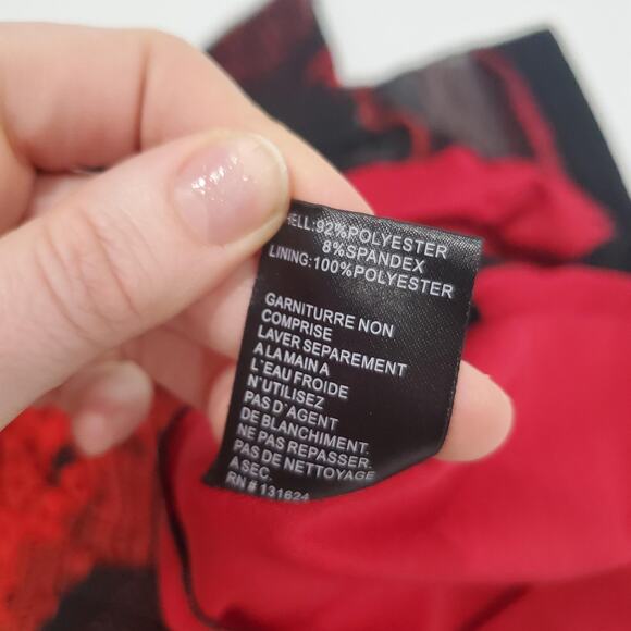 Caleoas Shirt Womens XL Red Black Lace Sheer Tunic Button Front 3/4 Sleeve Boho - Picture 7 of 8